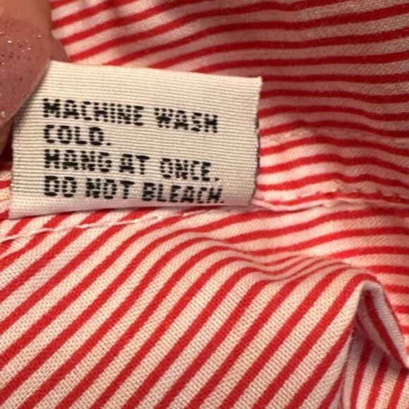 VTG 90's LAS OLAS Red White Pinstripe Snowman Holiday Christmas Button Up Size L - Picture 7 of 7